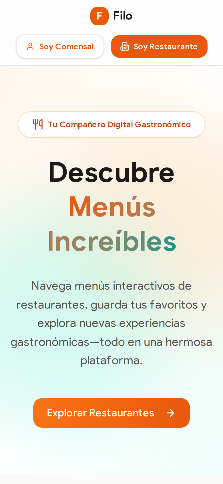 Filo — hero de la landing y propuesta para comensales