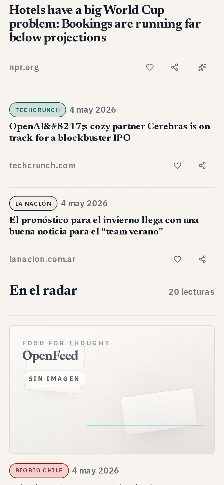 Openfeed — detalle de artículo o vista más profunda del feed