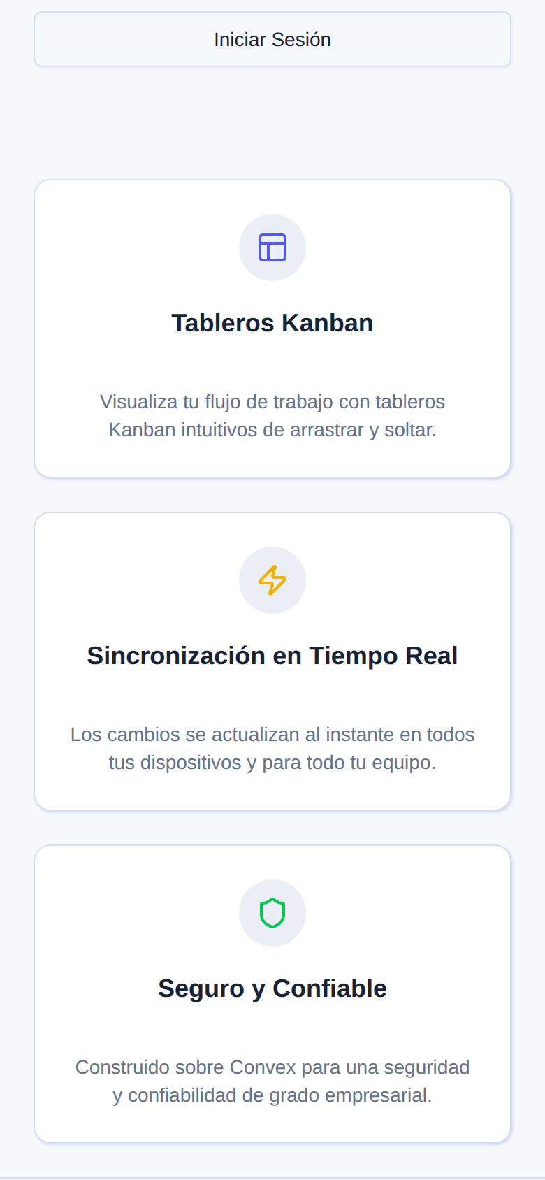 Bloque de funciones — tableros Kanban y texto de valor en mobile